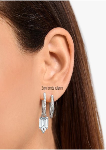 Pırlanta Zirkon Sallantılı Yarımtur Halka Kadın Gümüş Küpe 17 mm modelleri