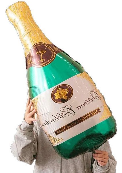 Bride To Be Parti Şampanya Şişesi Şeklinde Folyo Balon 86X45 cm Yeşil Renk 1 Adet