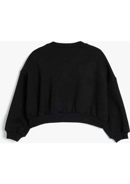 Crop Sweatshirt Kelebek Baskılı Uzun Kollu Bisiklet Yaka fiyatları