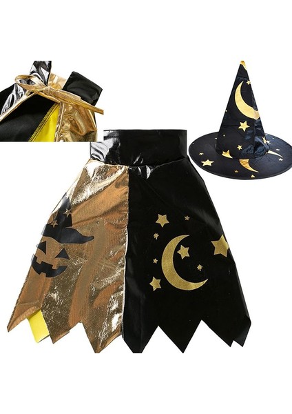 Halloween Temalı Çift Renkli Şapkalı Cadı Pelerini 75 cm modelleri