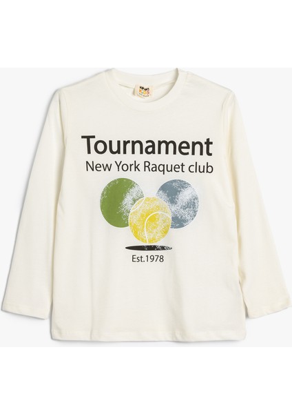 Tişört Tenis Baskılı Uzun Kollu Bisiklet Yaka Pamuklu
