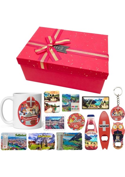 Isviçre Hediye Kutusu 10 Parça Kupa Magnet Anahtarlık Kutu