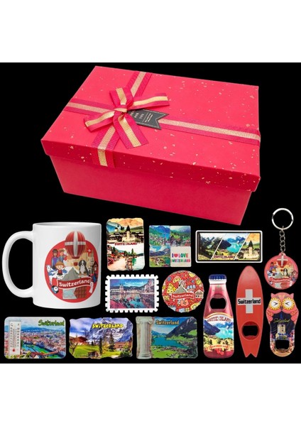 Isviçre Hediye Kutusu 10 Parça Kupa Magnet Anahtarlık Kutu fiyatları