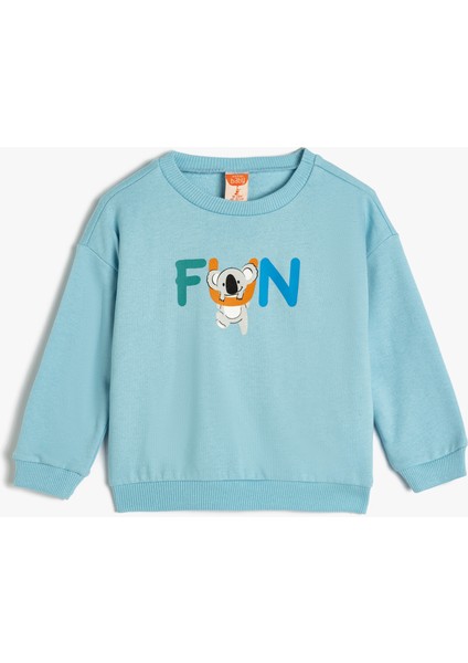 Sweatshirt Koala Baskılı Uzun Kollu Şardonlu Pamuklu