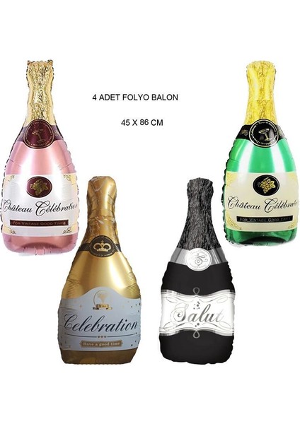 Karışık Model 4 Adet Bride To Be Parti Şampanya Şişesi Şeklinde Folyo Balon 86 x 45 cm