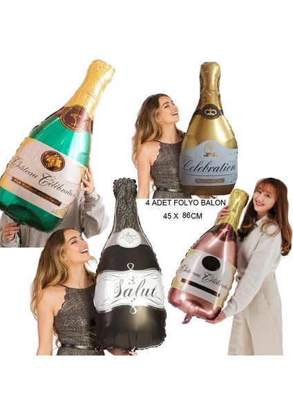 Karışık Model 4 Adet Bride To Be Parti Şampanya Şişesi Şeklinde Folyo Balon 86 x 45 cm