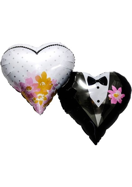 Bitişik Kalp Üzerine Gelinlik ve Damatlık Desenli Folyo Balon 45 cm 1 Adet Bride