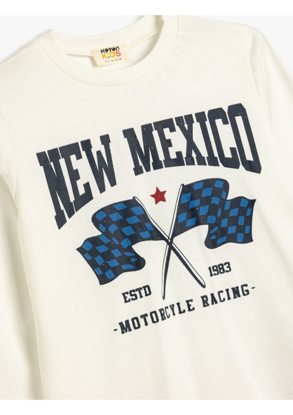 Tişört Uzun Kollu Bisiklet Yaka Yarış Temalı Baskı Detaylı Pamuklu modelleri