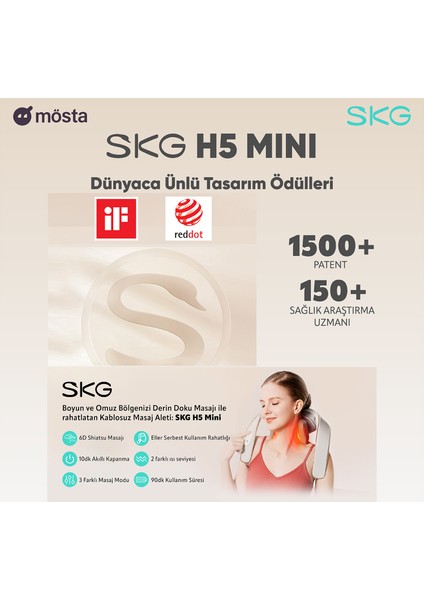 H5 Mini Taşınabilir Omuz ve Boyun Masaj Aleti, 6D Shiatsu Masaj Terapisi, Termoterapi