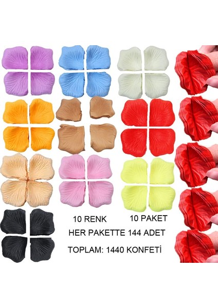 10 Farklı Renkte Gül Yaprağı Şekilli Düğün Paketi Kumaşnfeti 144 Lü ( 1440 Adet ) fiyatları