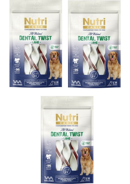Dental Twist Kuzu Etli S-M Irk Için Köpek Ödülü 80 gr. x 3 Adet