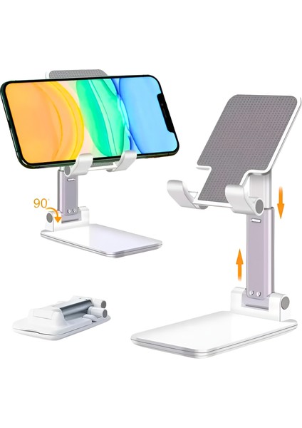 Masaüstü Telefon ve Tablet Tutucu Stand 2 Kademeli Uzunluk Ayarlı Silikon Pedli Kaydırmaz Taban