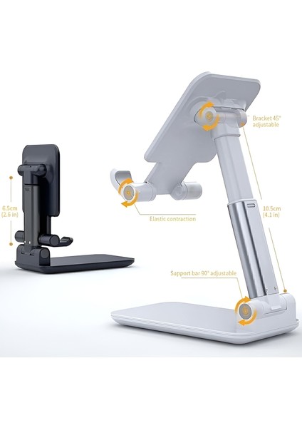 Masaüstü Telefon ve Tablet Tutucu Stand 2 Kademeli Uzunluk Ayarlı Silikon Pedli Kaydırmaz Taban