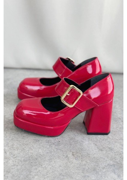 Moda Adam Kadın Romeo Platformlu Topuklu Ayakkabı - Kırmızı-Rugan
