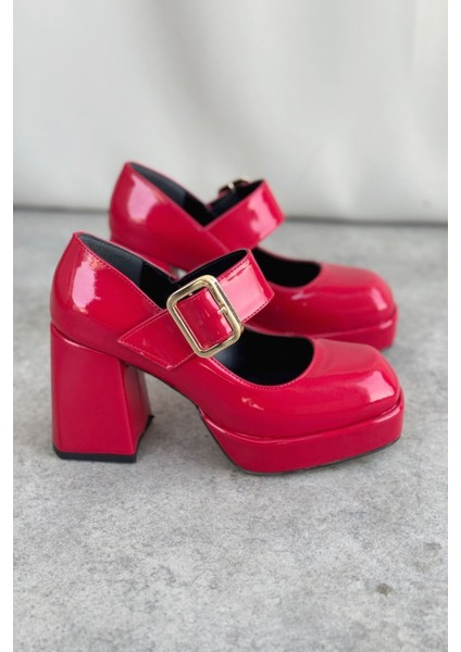Moda Adam Kadın Romeo Platformlu Topuklu Ayakkabı - Kırmızı-Rugan fiyatları
