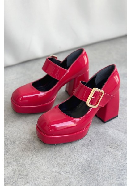 Moda Adam Kadın Romeo Platformlu Topuklu Ayakkabı - Kırmızı-Rugan modelleri
