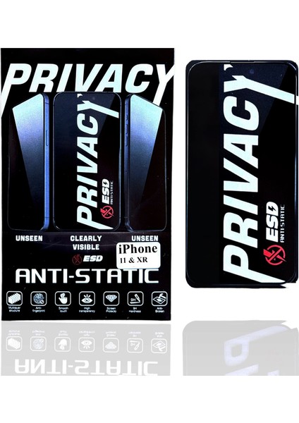 iPhone 11 ve Xr Uyumlu (2 Model) Hayalet Yandan Görünmez Tam Kapatan Tamperli Cam Ekran Koruyucu