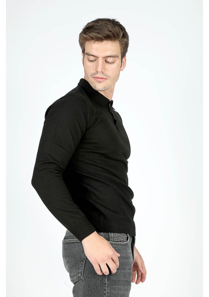 Gino Erkek Polo Yaka Triko Kazak Siyah modelleri