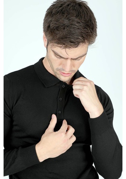 Gino Erkek Polo Yaka Triko Kazak Siyah indirimleri