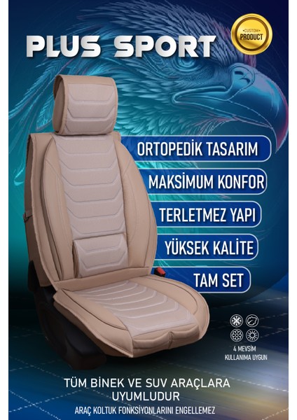 mercedes Cla Lüx Oto Koltuk Kılıfı Ön Arka Takım Eagle Serisi Bej