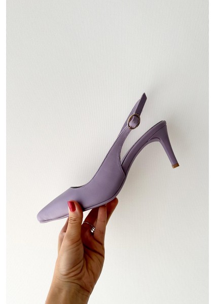 Aqua Lila Deri Topuklu Ayakkabı
