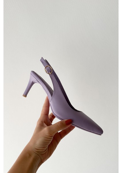 Aqua Lila Deri Topuklu Ayakkabı fırsatları