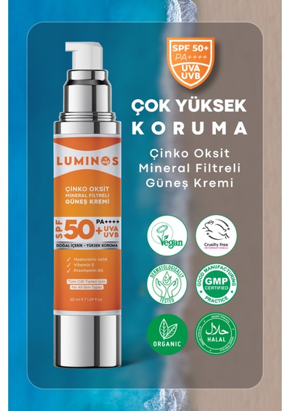 Premium Çinko Oksit Mineral Filtreli Spf 50+ Doğal Güneş Kremi 50 ml