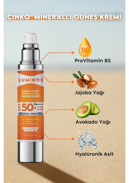 Premium Çinko Oksit Mineral Filtreli Spf 50+ Doğal Güneş Kremi 50 ml