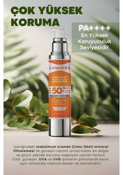 Premium Çinko Oksit Mineral Filtreli Spf 50+ Doğal Güneş Kremi 50 ml