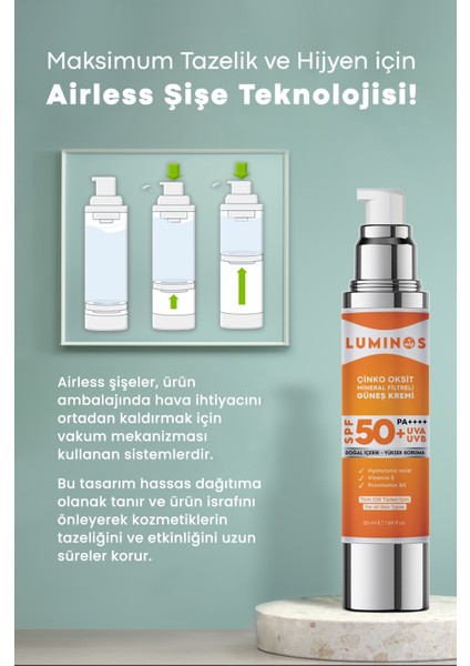 Premium Çinko Oksit Mineral Filtreli Spf 50+ Doğal Güneş Kremi 50 ml