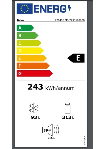 970406 MB E Enerji Sınıfı 406 L No Frost Buzdolabı