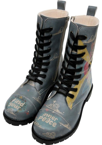 Kadın Vegan Deri Mavi Fermuarlı Uzun Bot - Find Your Inner Peace Tasarım