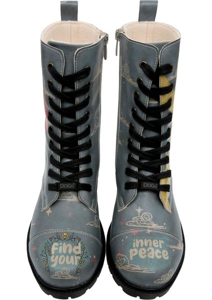 Kadın Vegan Deri Mavi Fermuarlı Uzun Bot - Find Your Inner Peace Tasarım fiyatları