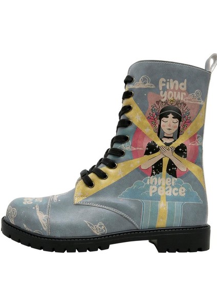 Kadın Vegan Deri Mavi Fermuarlı Uzun Bot - Find Your Inner Peace Tasarım modelleri