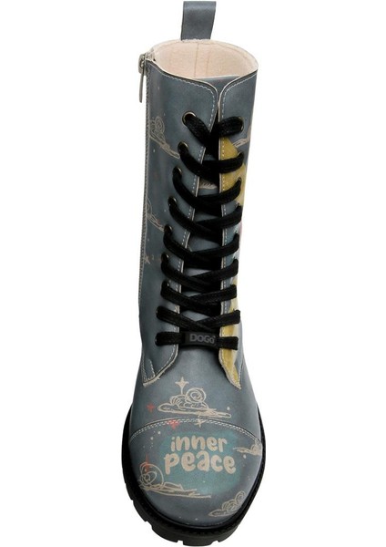 Kadın Vegan Deri Mavi Fermuarlı Uzun Bot - Find Your Inner Peace Tasarım indirimleri