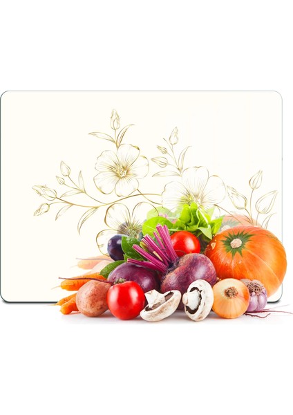 Cam Kesme Tahtası ve Sunumluk Vintage Bej Çiçekler 30X40 cm