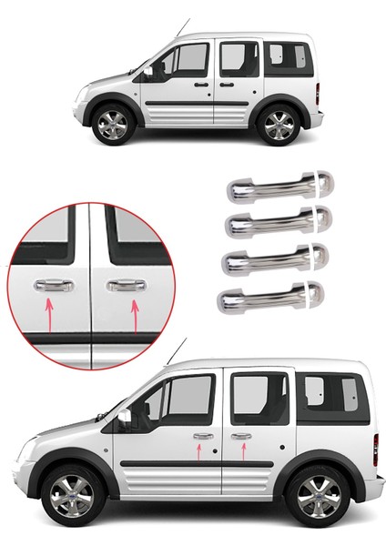 Ford Tourneo Connect Kapı Kolu 2002-2014 P.çelik 4 Prç.