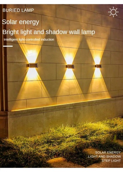 6 Ledli Güneş Enerjili Merkür Aplik Bahçe Aydınlatma SOLAR30 Watt Solar Bahçe Duvar Aplik Dekoratif 30 Watt