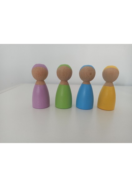 Ahşap Oyuncak Renkli Peg Bebekler, Park Setine ve Arabalara Uyumlu Pegdoll- Set2