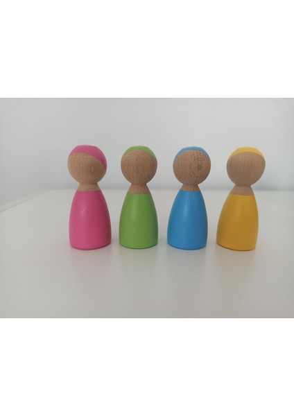 Ahşap Oyuncak Renkli Peg Bebekler, Park Setine ve Arabalara Uyumlu Pegdoll- Set3