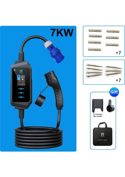 32A Tek Faz Tip 2 Şarj Kablosu 7kw 5m Ev Şarj Cihazı Elektrikli Araç Şarj Cihazı Taşınabilir Cee Fişli fiyatları