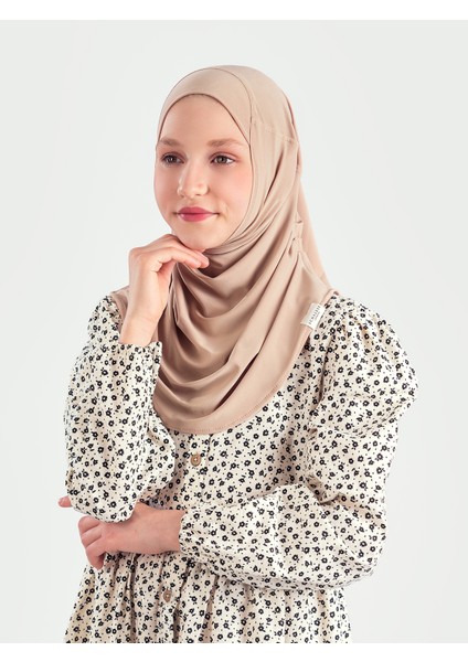 Pratik Pileli Kız Çocuk Hazır Eşarp Hijab - Bej