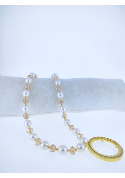 Tamaltıntakmakiçin Kolye Altın Kaplama 54 Cm. 10MMKAPLAMA Inci + 8mm Kristal Camboncuk Klasik Model