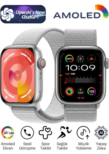 Watch 9 Promax Mat Gri 2GB Hafızalı Amoled Ekranlı Sesli Görüşmeli  Android Akıllı Saat ChatGPT, Uygulama Mağazası, Spor Takibi, Gps, Android İos iPhone Huawei Uyumlu HW69 PROMAX