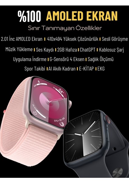 Watch 9 Promax Mat Gri 2GB Hafızalı Amoled Ekranlı Sesli Görüşmeli  Android Akıllı Saat ChatGPT, Uygulama Mağazası, Spor Takibi, Gps, Android İos iPhone Huawei Uyumlu HW69 PROMAX