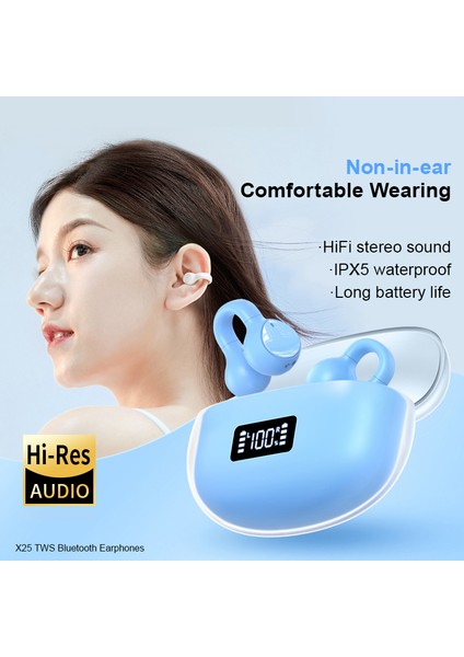 Xundd X25 V5.3 Bluetooth Kulaklık Spor Tws Kulaklık Hava Iletimi Klipsli Hifi Kulaklık - Sarı (Yurt Dışından)