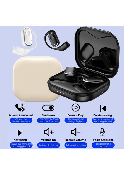 Y30 Enc Gürültü Önleyici Kancalı Kulaklık Düşük Gecikme Ows Bluetooth Kulaklık - Bej (Yurt Dışından)