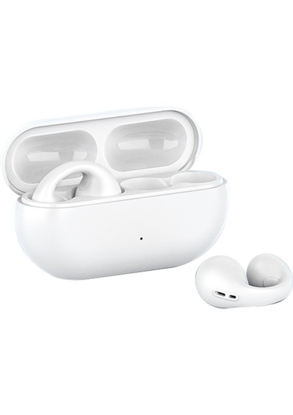 Gerçek Kemik Iletimli Bluetooth Kulaklık Kulak Klipsi Kablosuz Kulaklık Gürültü Azaltma Dokunmatik Kontrol Spor Kulaklıklar - Beyaz (Yurt Dışından)