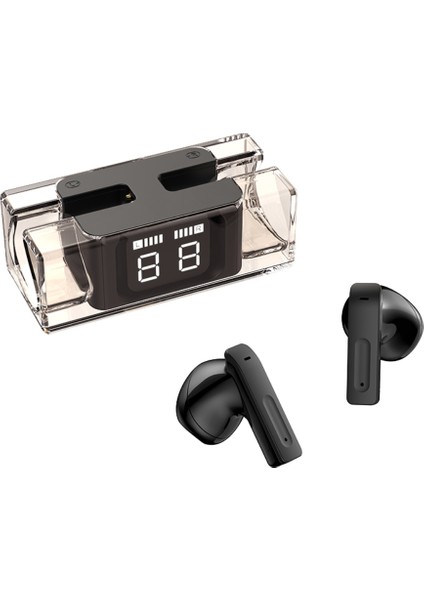 E90 Şeffaf Tasarım Tws Kablosuz Bluetooth 5.3 Kulaklık Dijital Ekran Stereo Müzik Dokunmatik Kulaklık - Siyah (Yurt Dışından)