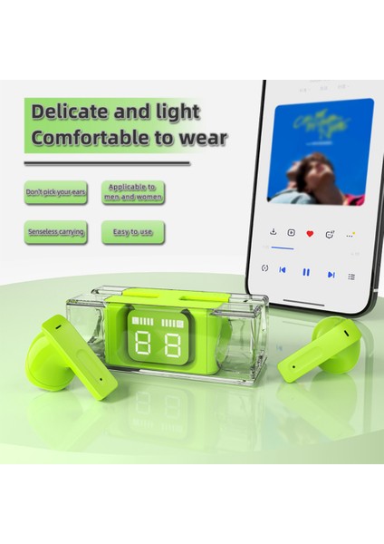 E90 Şeffaf Tasarım Tws Kablosuz Bluetooth 5.3 Kulaklık Dijital Ekran Stereo Müzik Dokunmatik Kulaklık - Siyah (Yurt Dışından)